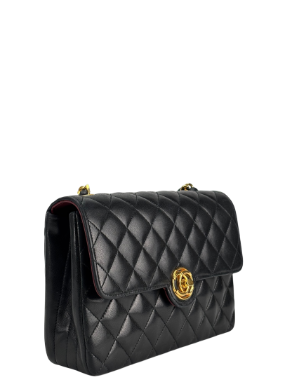 CHANEL - Black Lambskin Matelasse Chain Shoulder Bag Gold Hardware
