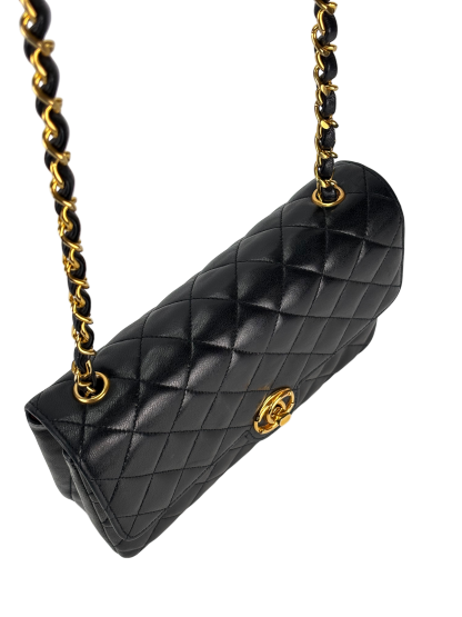CHANEL - Black Lambskin Matelasse Chain Shoulder Bag Gold Hardware