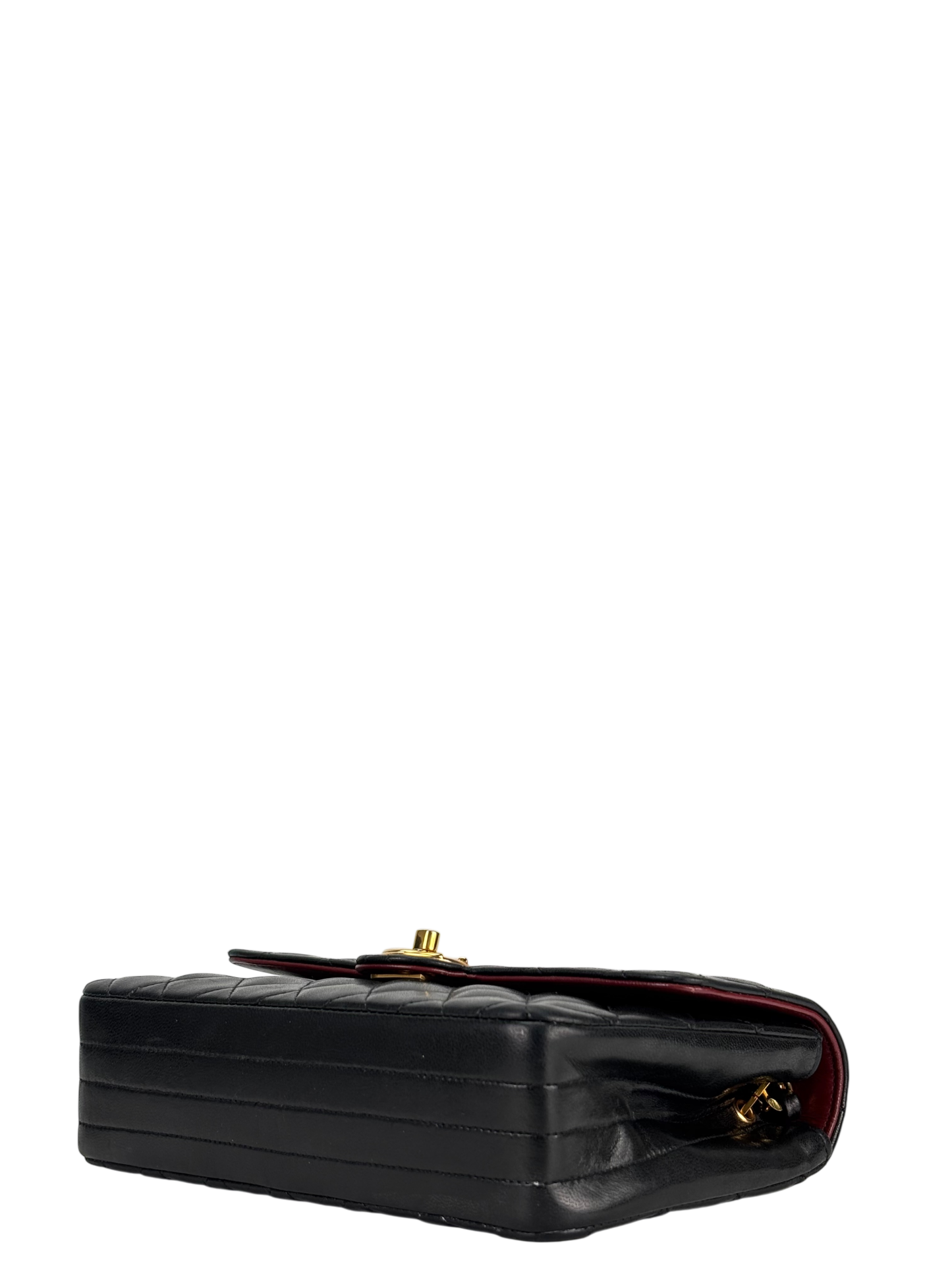CHANEL - Black Lambskin Matelasse Chain Shoulder Bag Gold Hardware