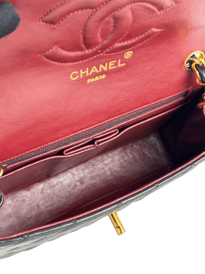 CHANEL - Black Lambskin Matelasse Chain Shoulder Bag Gold Hardware