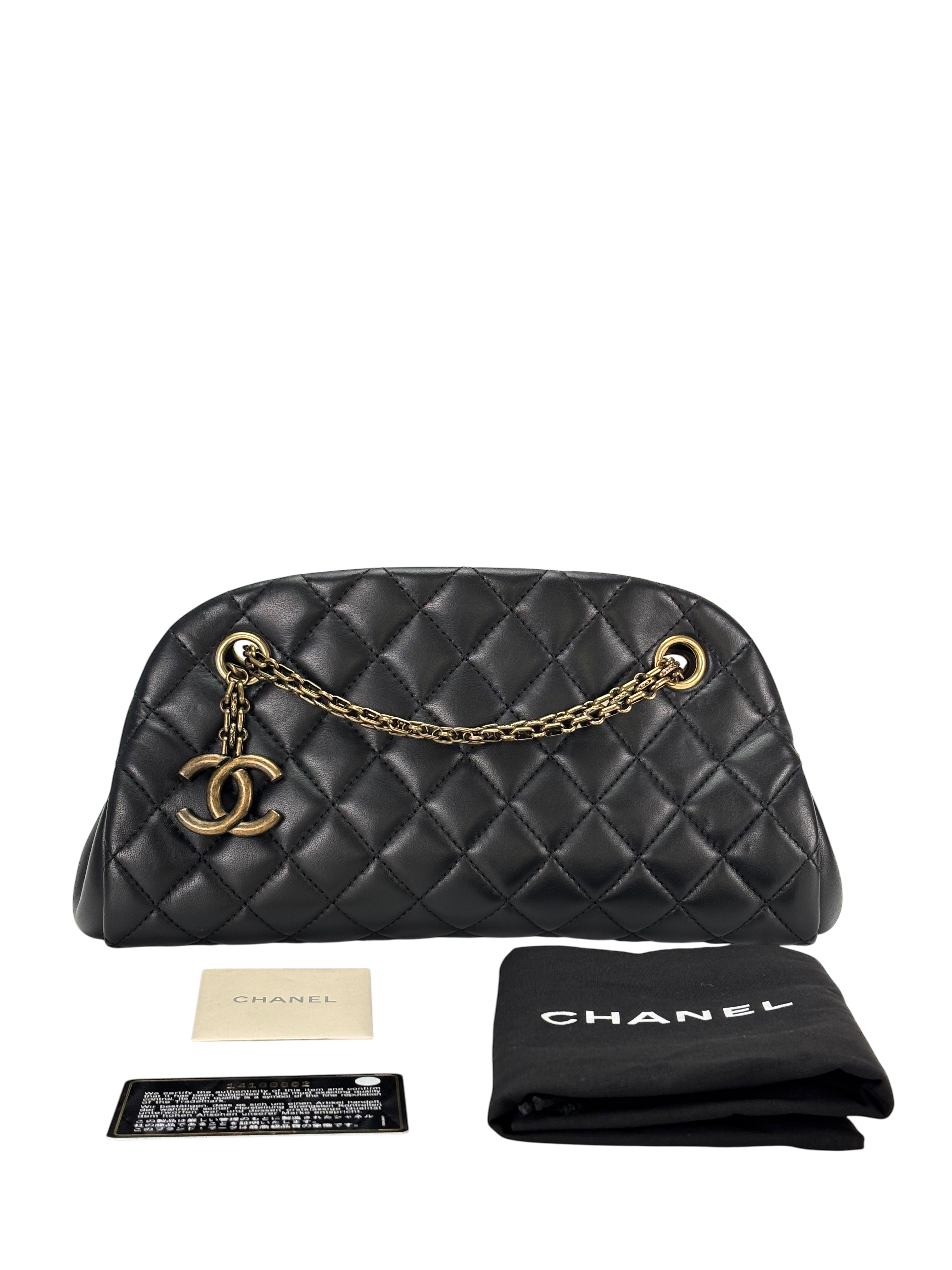 CHANEL - Black Lambskin Bowling Chain Shoulder Bag