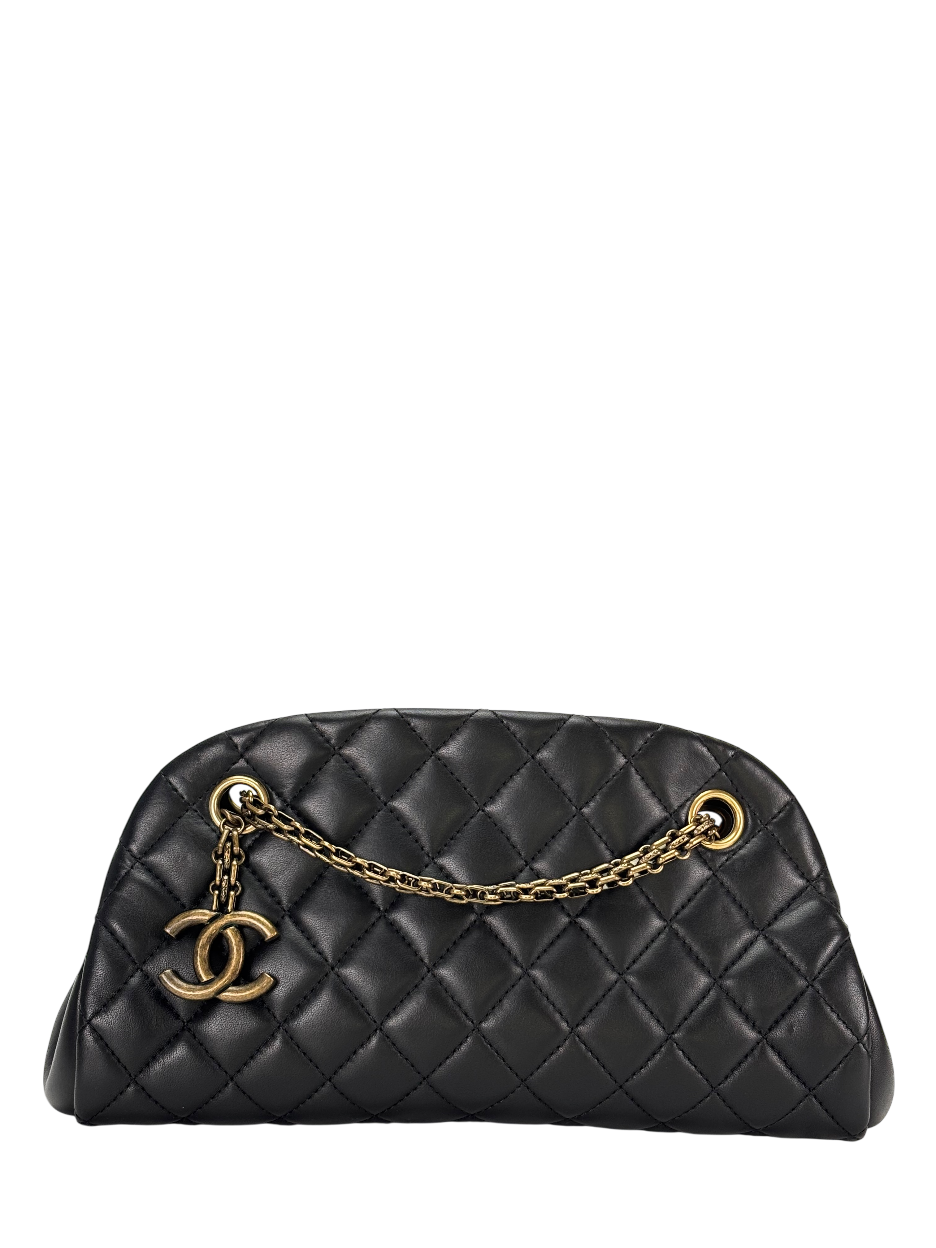 CHANEL - Black Lambskin Bowling Chain Shoulder Bag