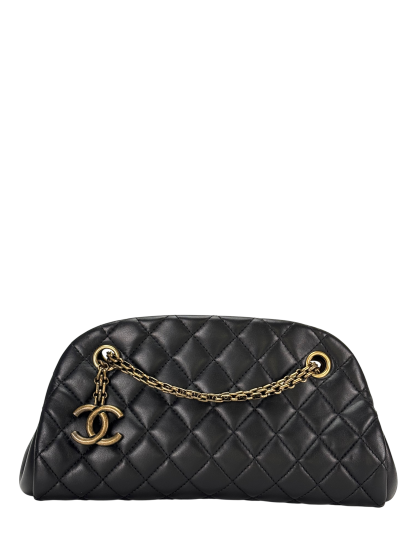 CHANEL - Black Lambskin Bowling Chain Shoulder Bag