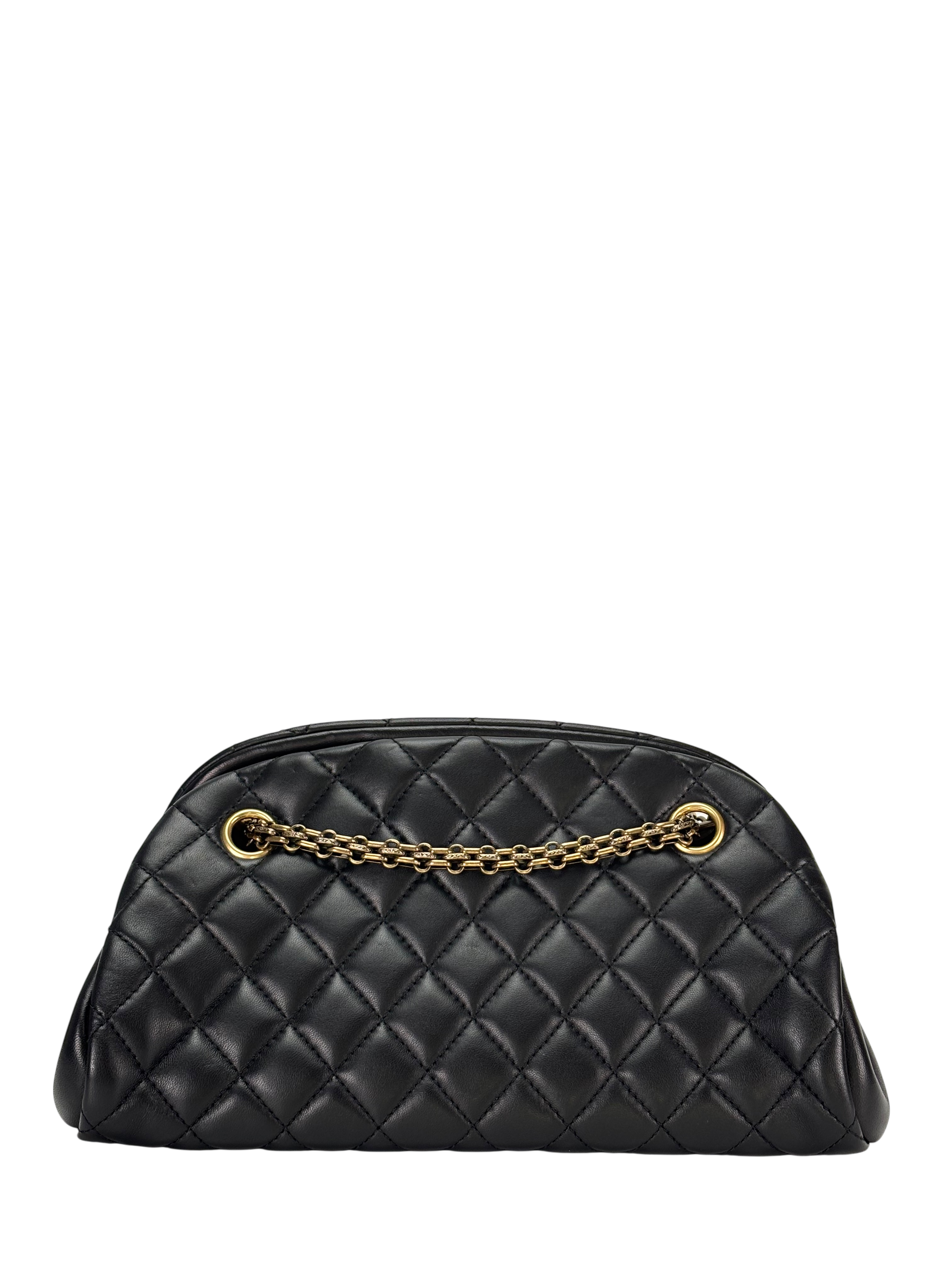 CHANEL - Black Lambskin Bowling Chain Shoulder Bag