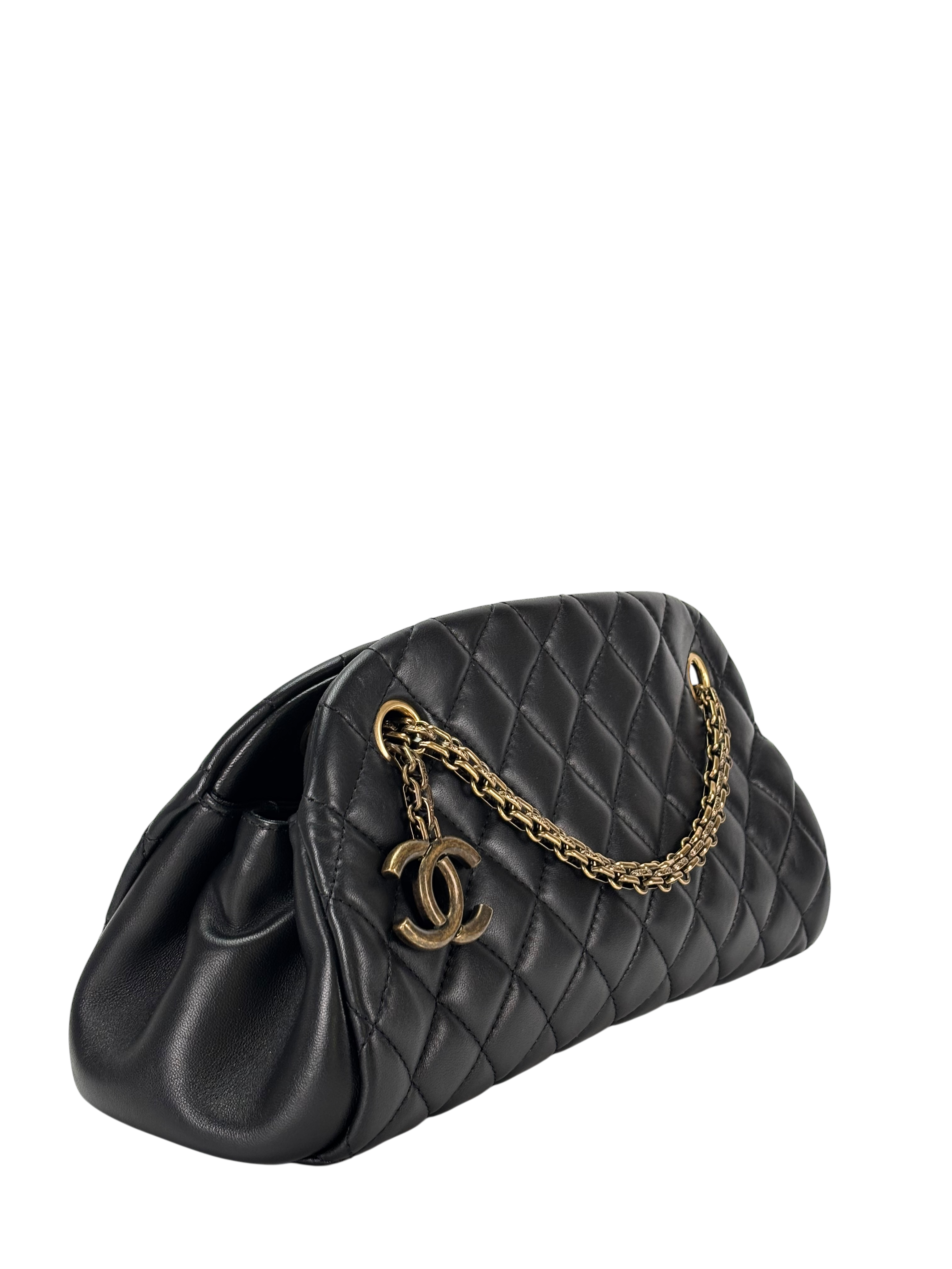 CHANEL - Black Lambskin Bowling Chain Shoulder Bag