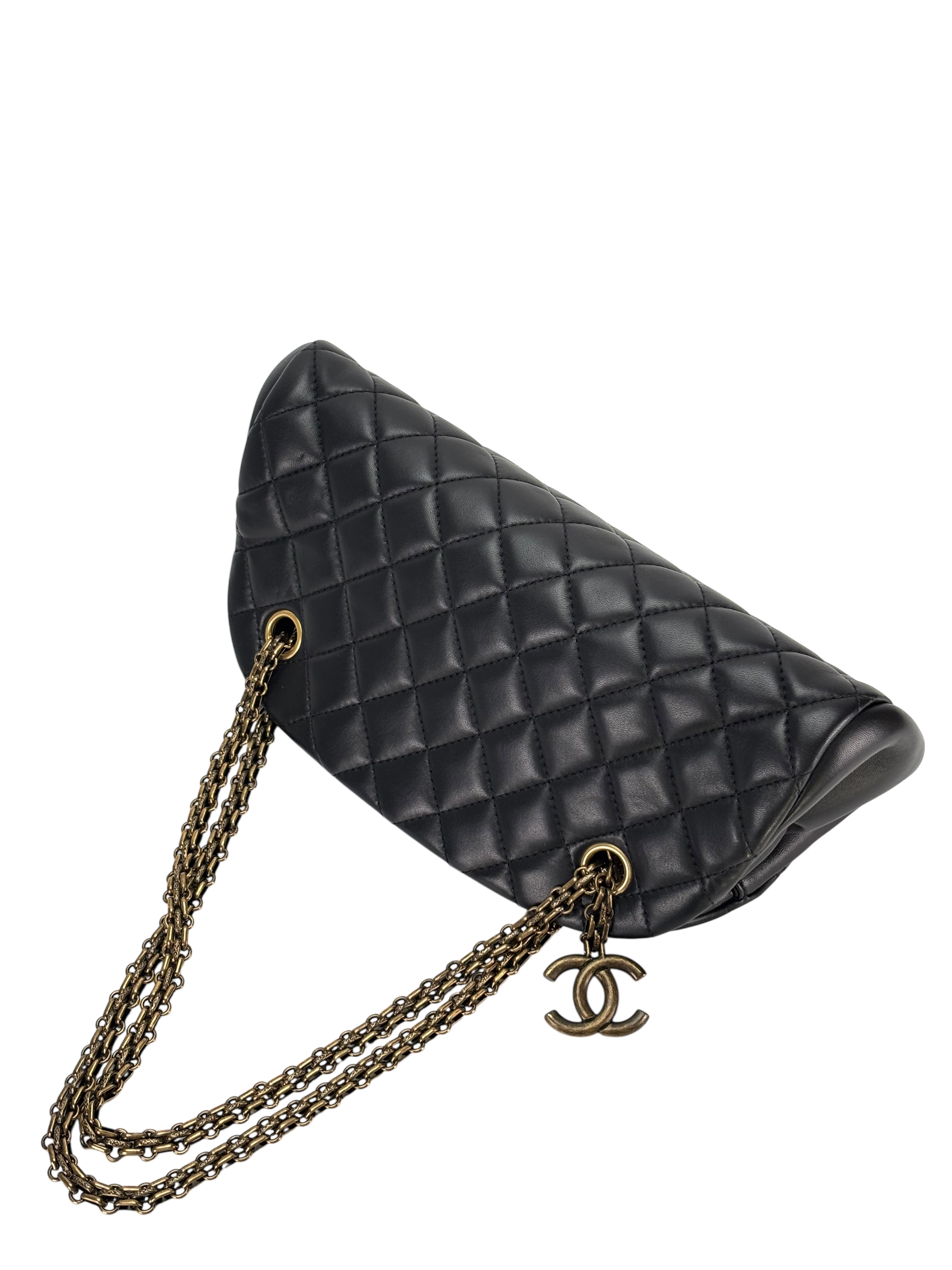 CHANEL - Black Lambskin Bowling Chain Shoulder Bag