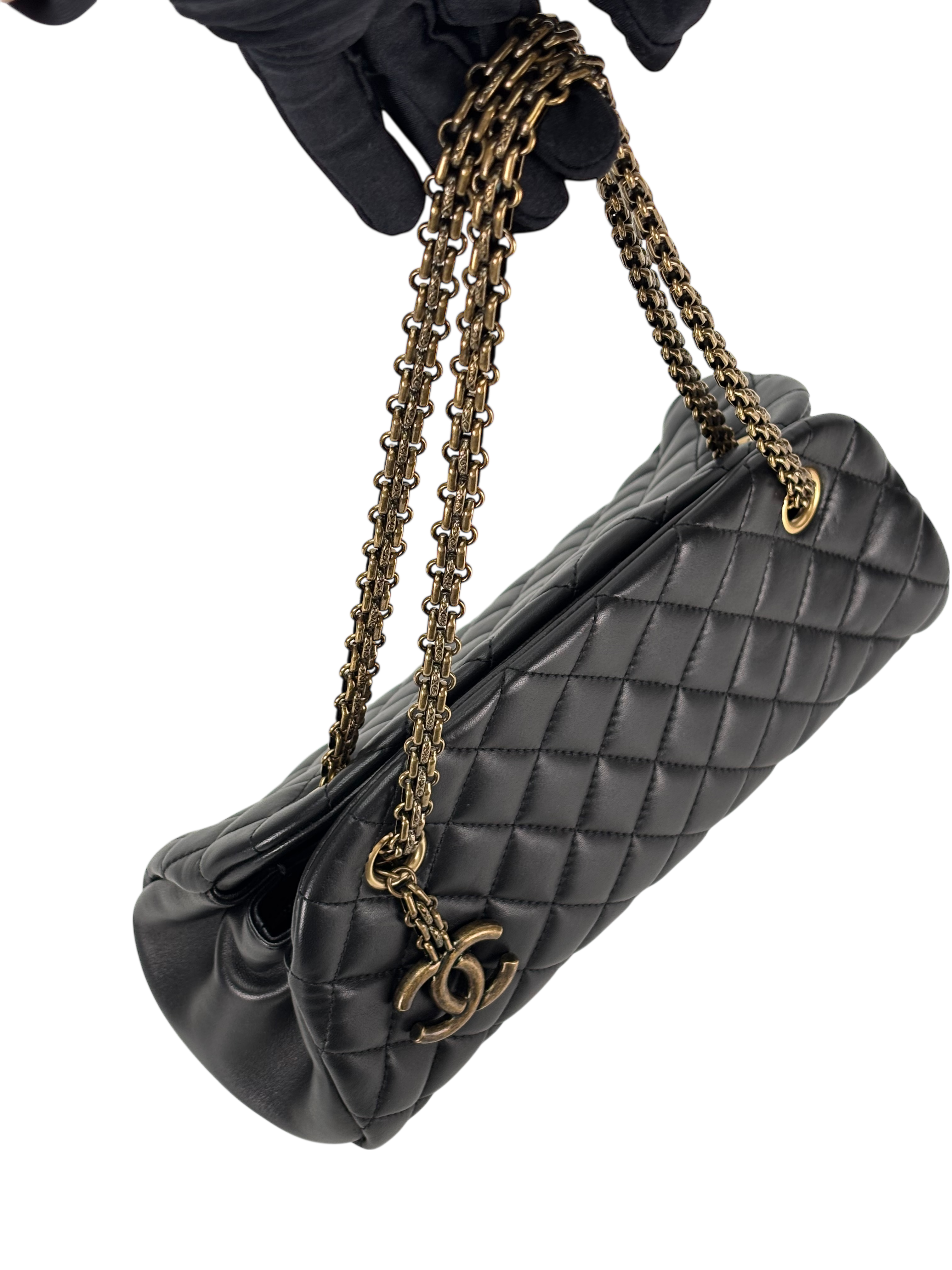 CHANEL - Black Lambskin Bowling Chain Shoulder Bag