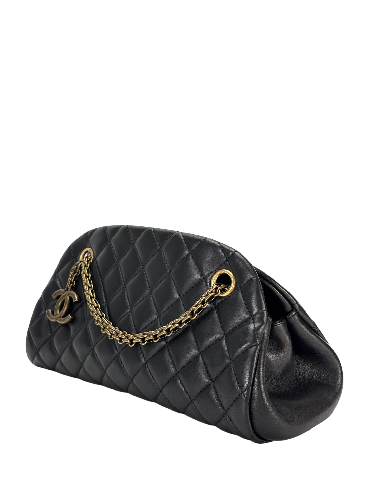 CHANEL - Black Lambskin Bowling Chain Shoulder Bag