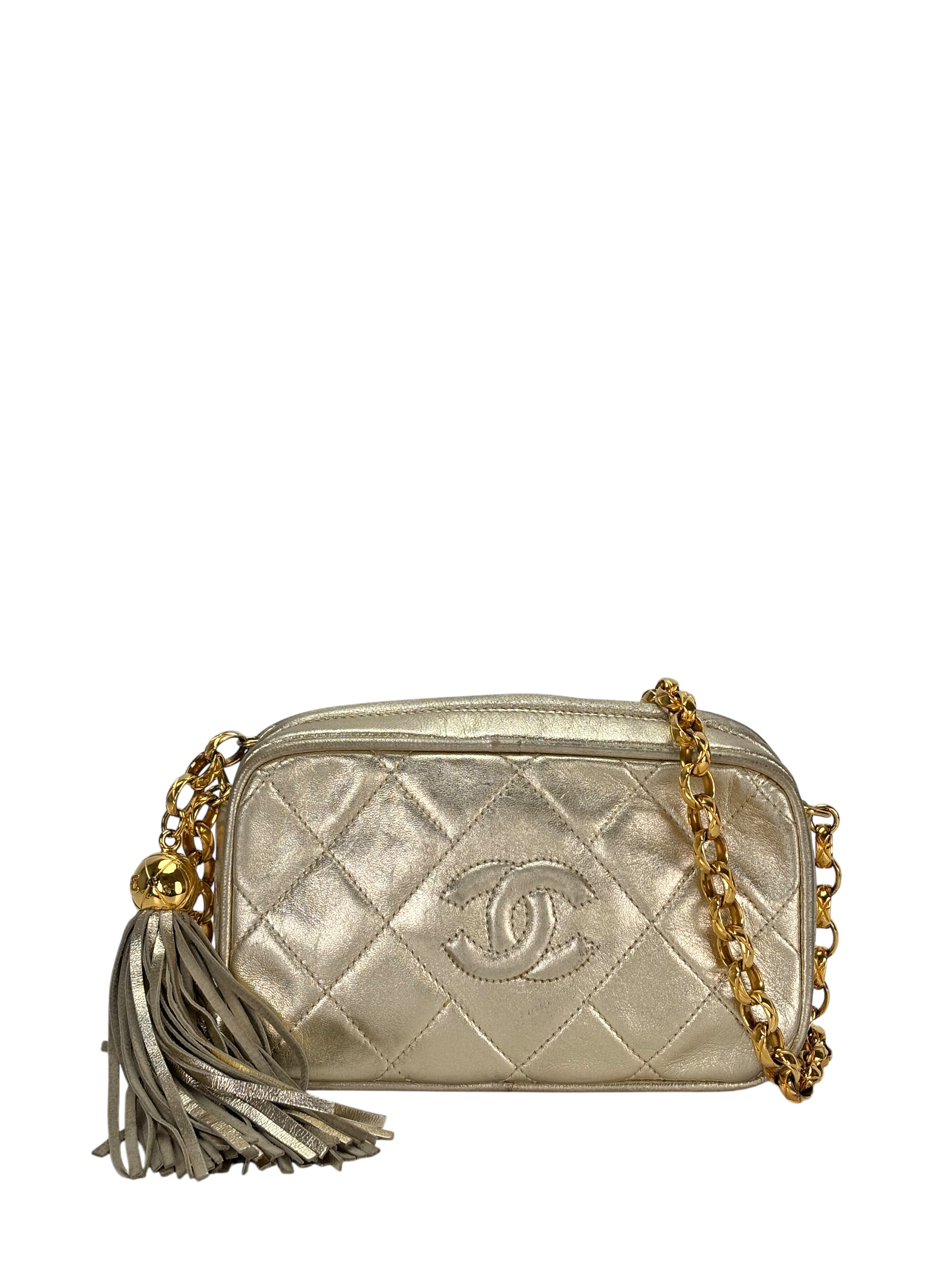 CHANEL - Gold Lambskin Gold Hardware Camera Bag 