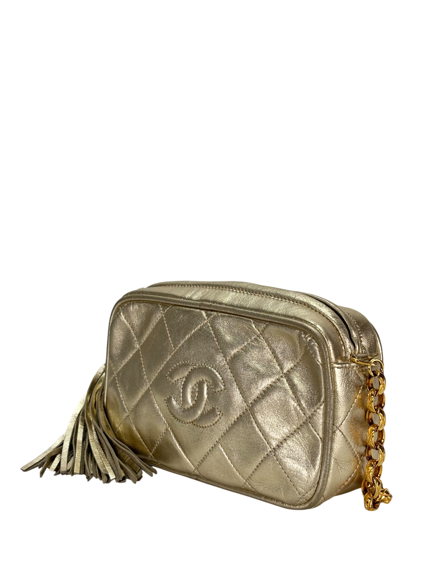 CHANEL - Gold Lambskin Gold Hardware Camera Bag 