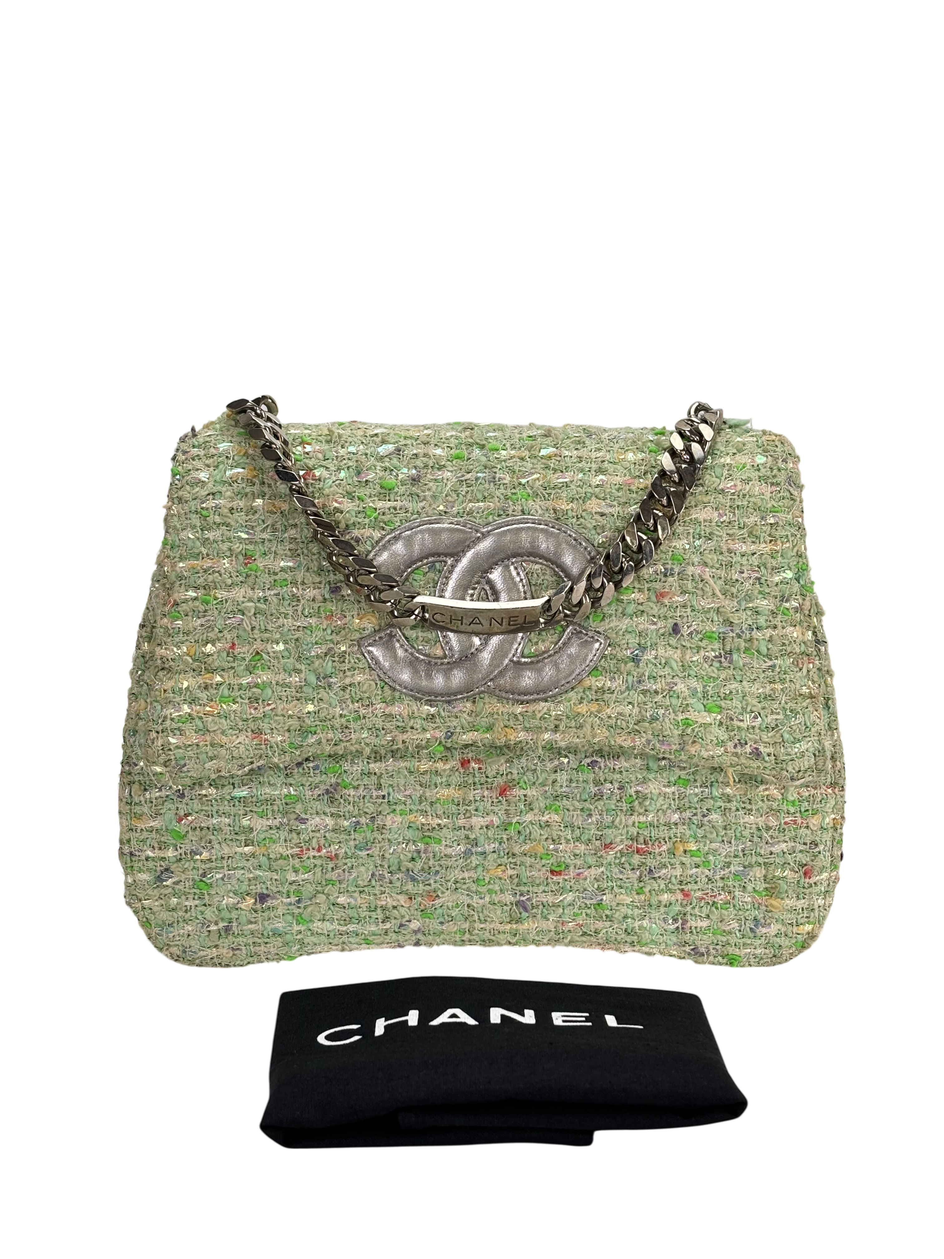 CHANEL - Green Tweed Coco Mark Handle Bag