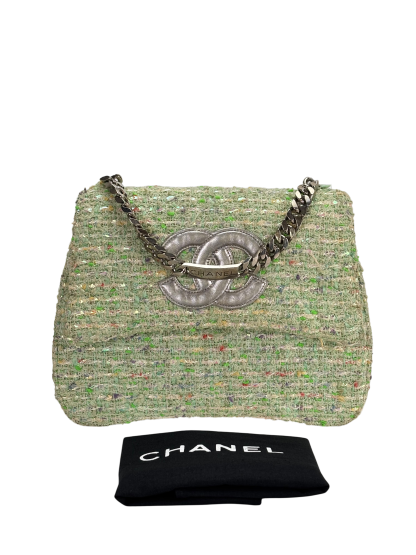 CHANEL - Green Tweed Coco Mark Handle Bag