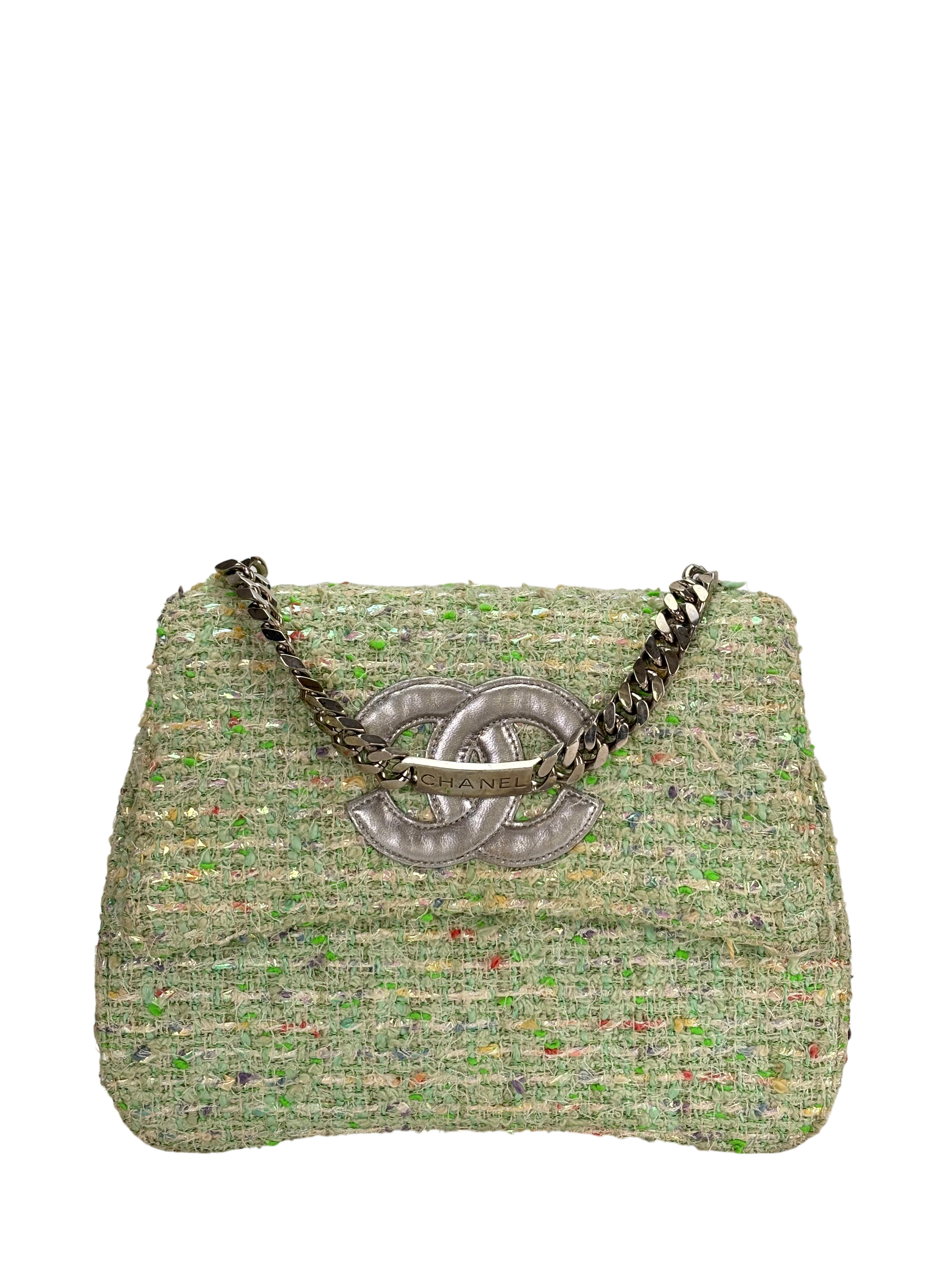 CHANEL - Green Tweed Coco Mark Handle Bag