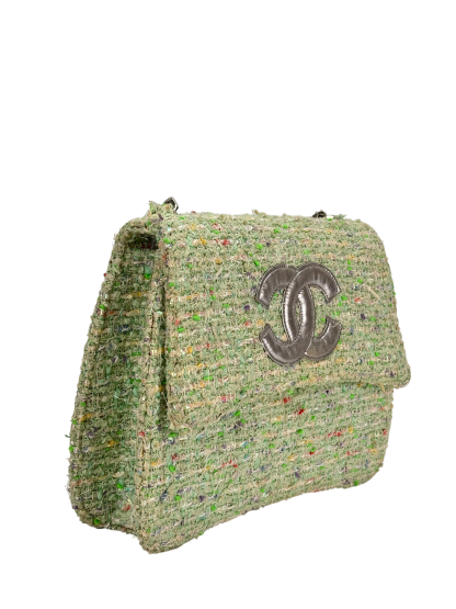 CHANEL - Green Tweed Coco Mark Handle Bag