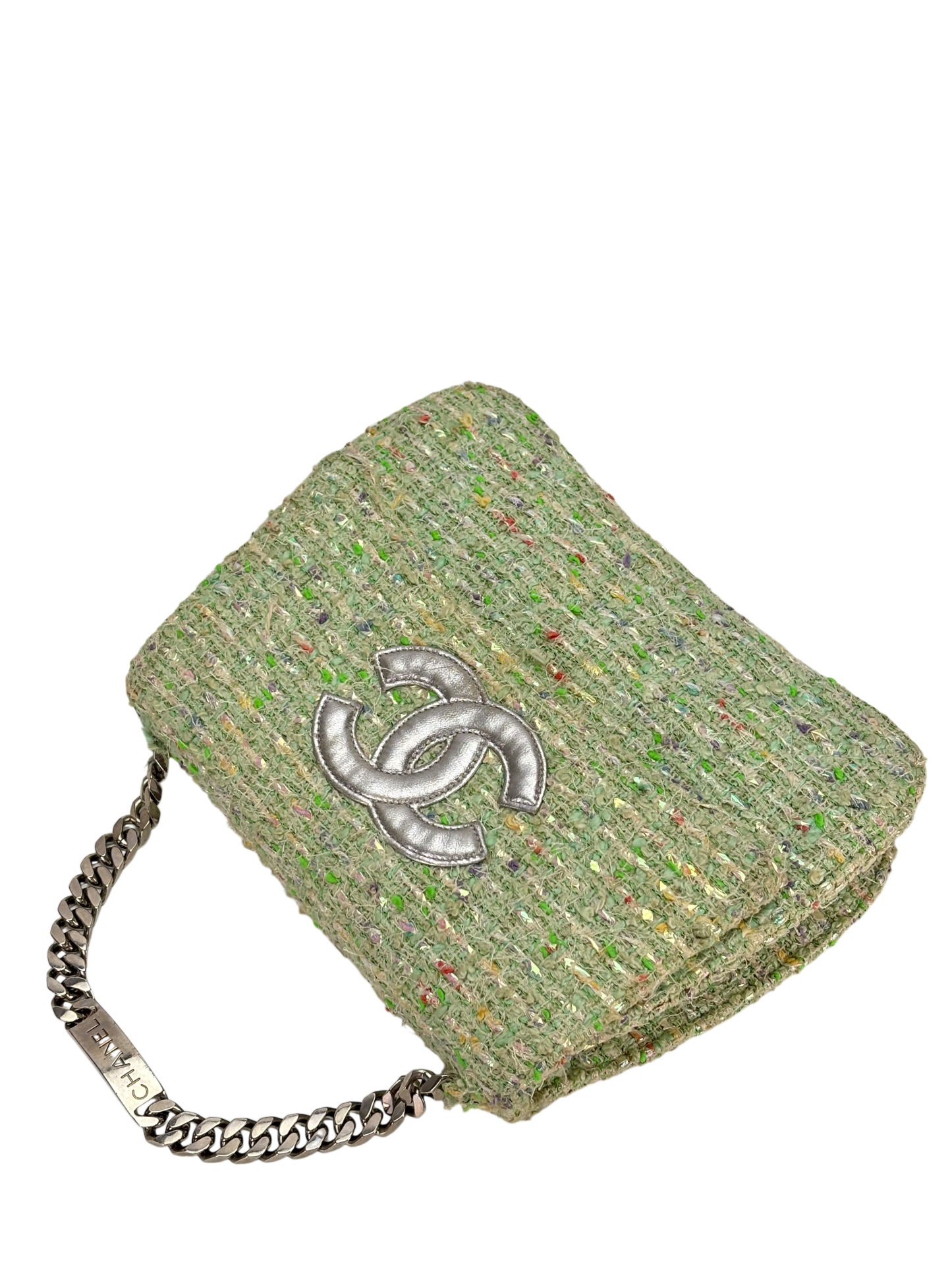 CHANEL - Green Tweed Coco Mark Handle Bag