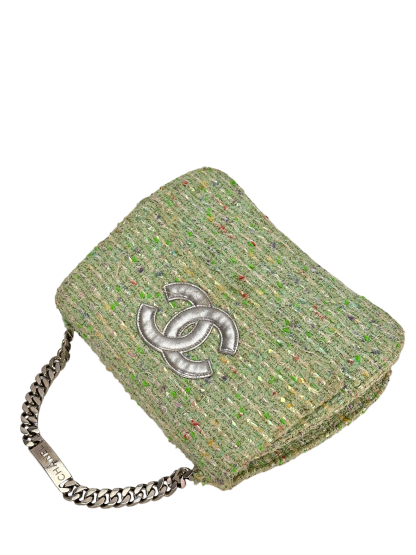 CHANEL - Green Tweed Coco Mark Handle Bag