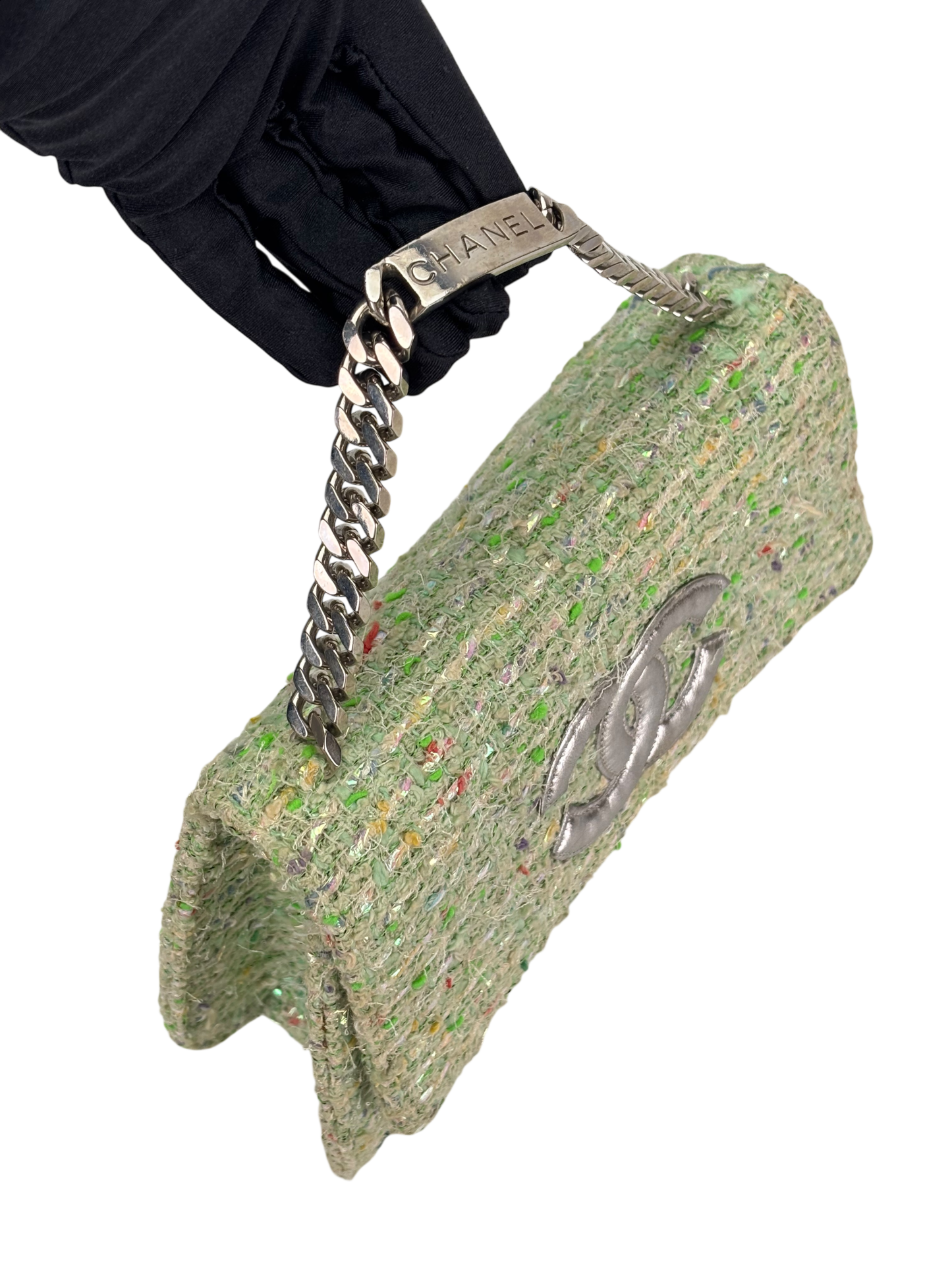 CHANEL - Green Tweed Coco Mark Handle Bag