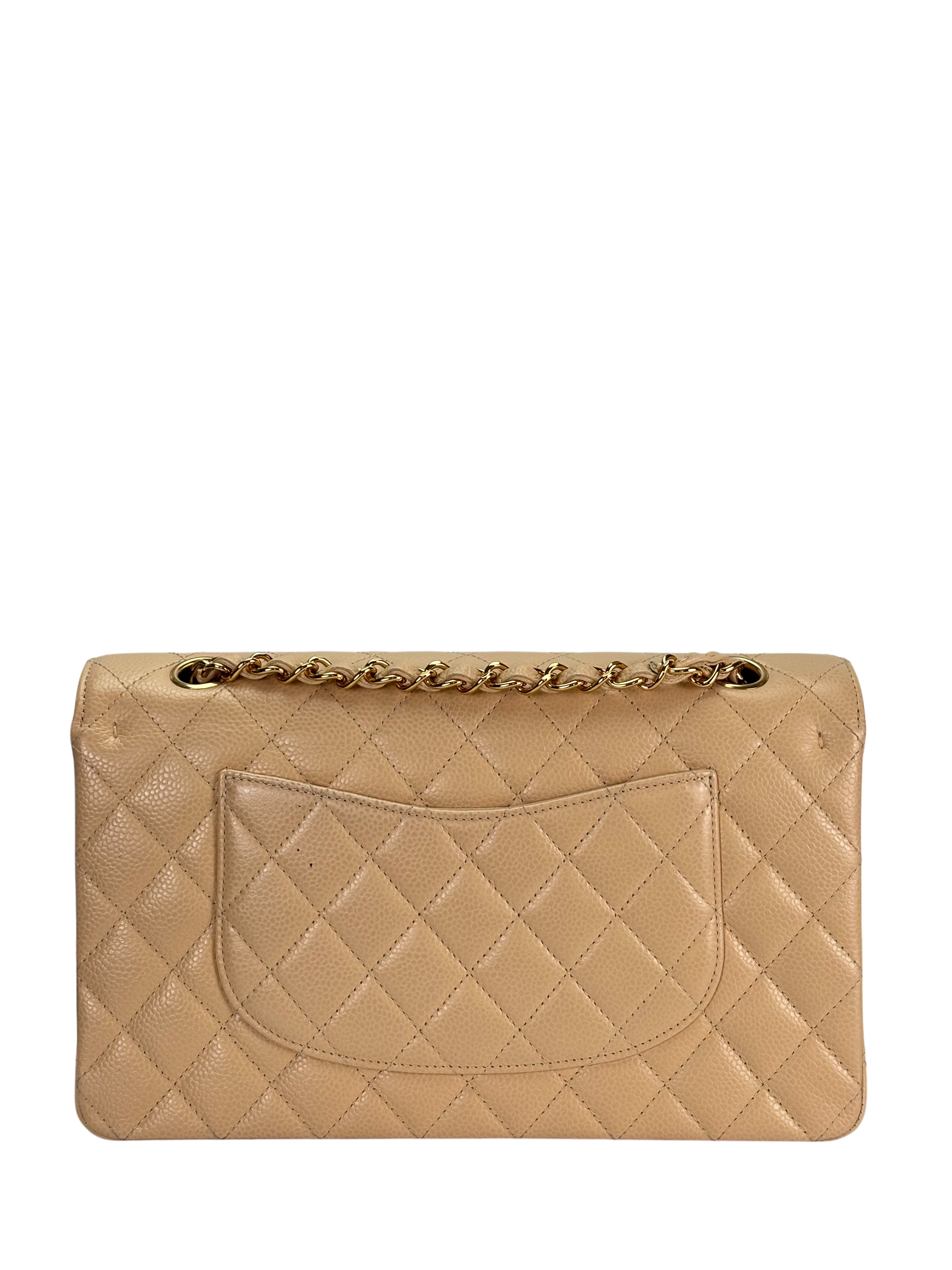 CHANEL - Medium Classic Double Flap Bag Beige Caviar Gold Hardware (CF25) 