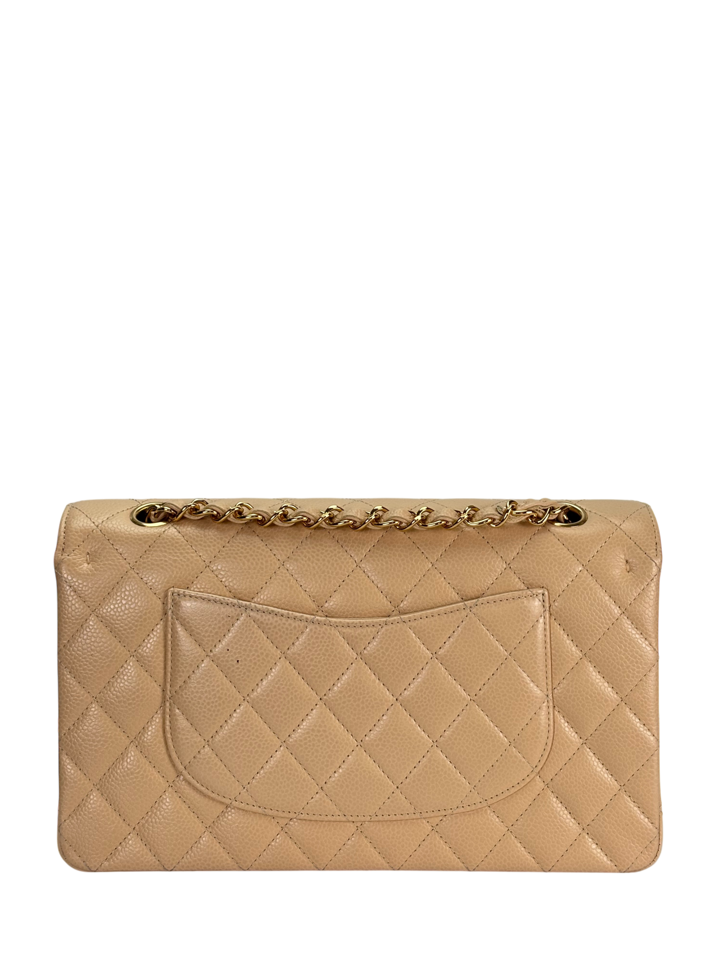 CHANEL - Medium Classic Double Flap Bag Beige Caviar Gold Hardware (CF25) 