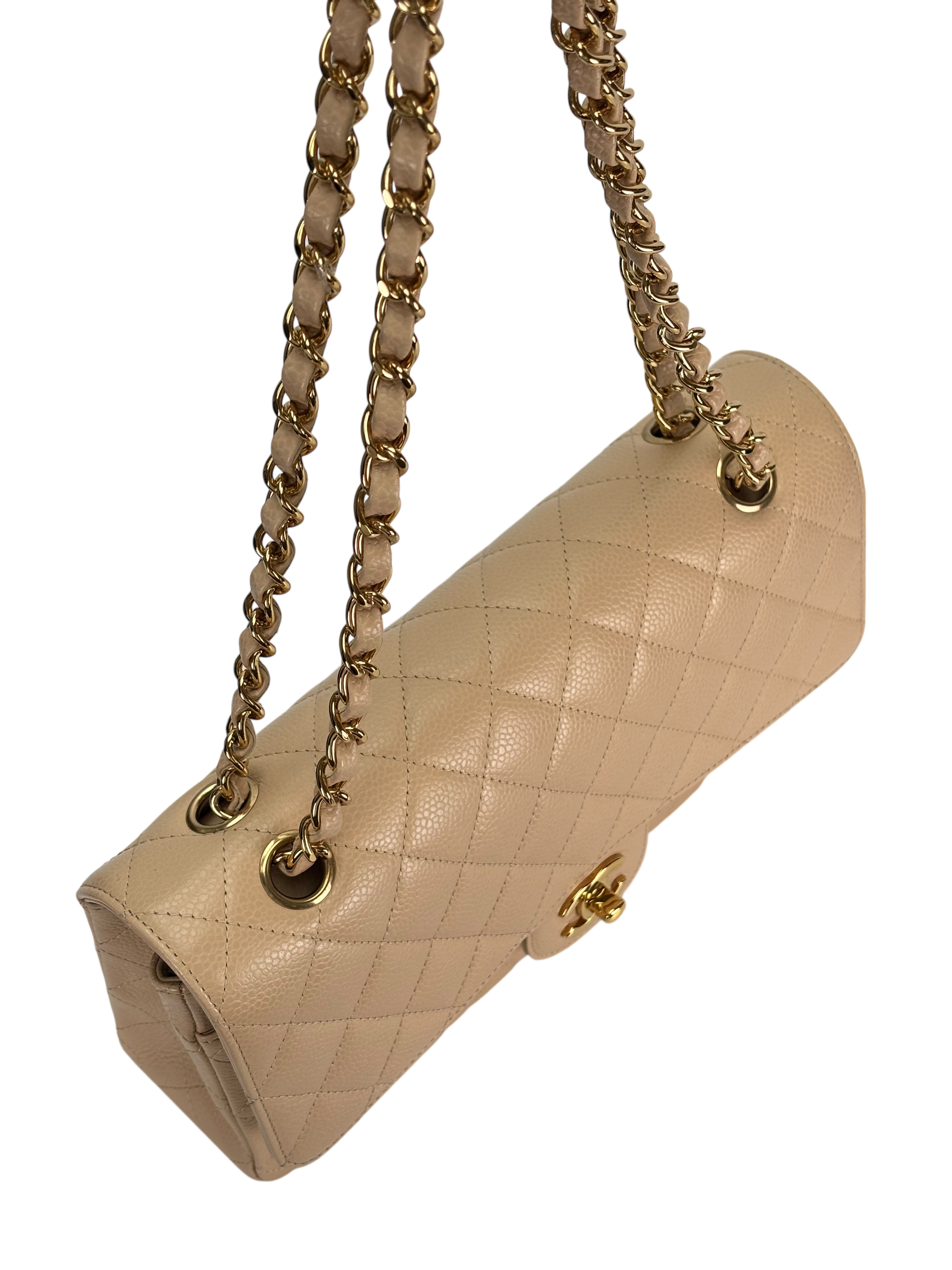 CHANEL - Medium Classic Double Flap Bag Beige Caviar Gold Hardware (CF25) 