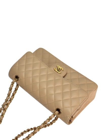 CHANEL - Medium Classic Double Flap Bag Beige Caviar Gold Hardware (CF25) 
