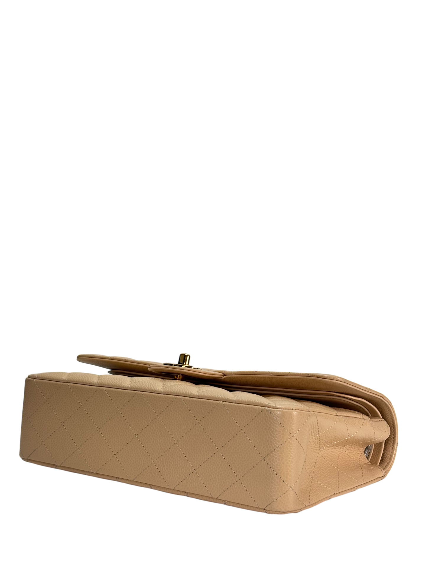 CHANEL - Medium Classic Double Flap Bag Beige Caviar Gold Hardware (CF25)