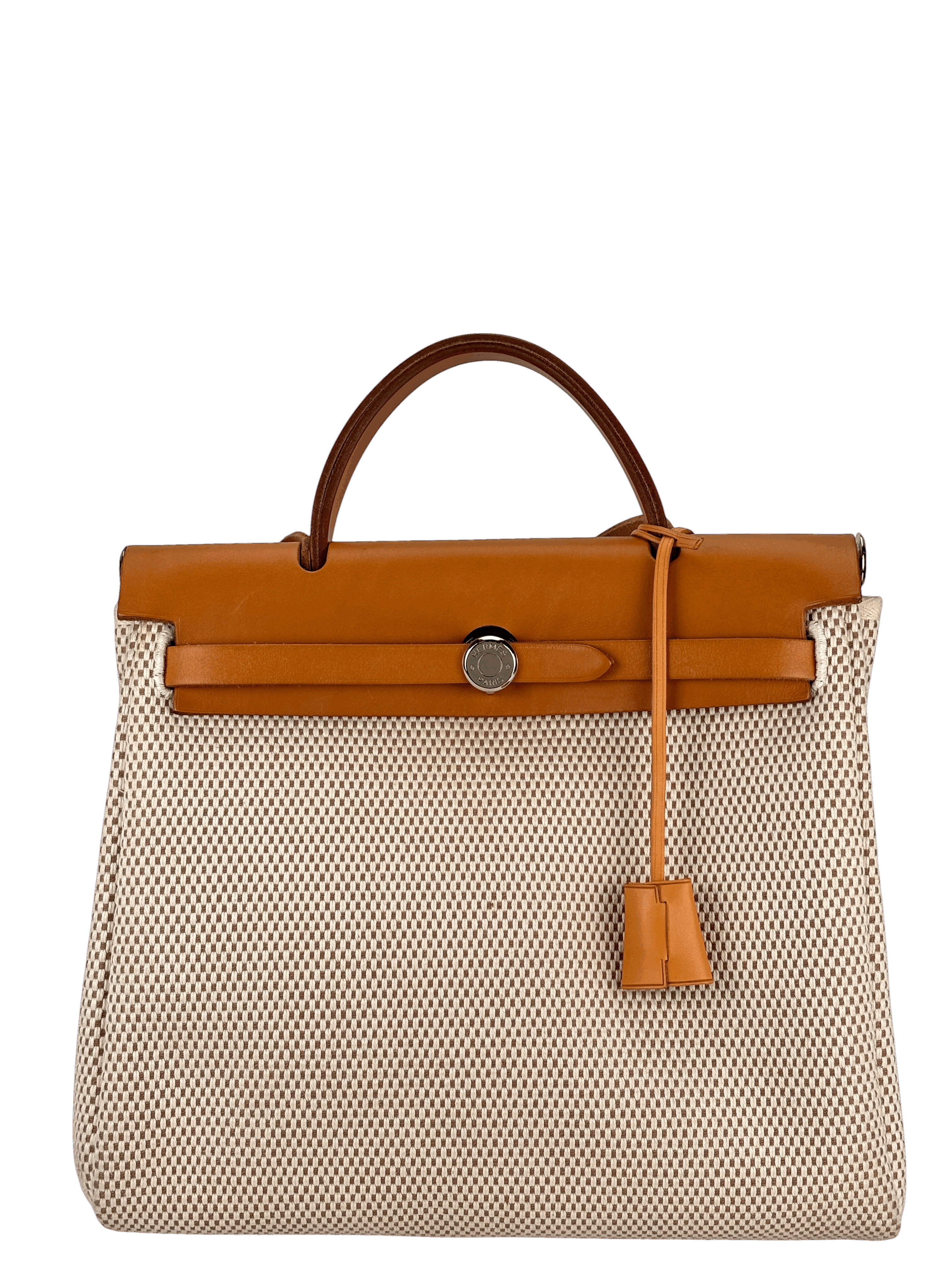 HERMES - Herbag Zip 31 (PM) Beige Toile Vache Palladium Hardware