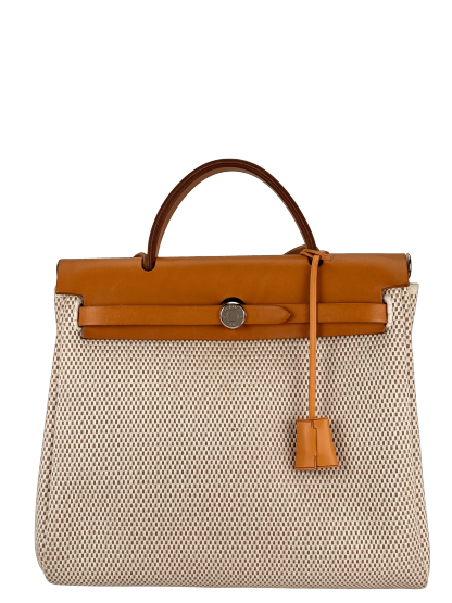 HERMES - Herbag Zip 31 (PM) Beige Toile Vache Palladium Hardware