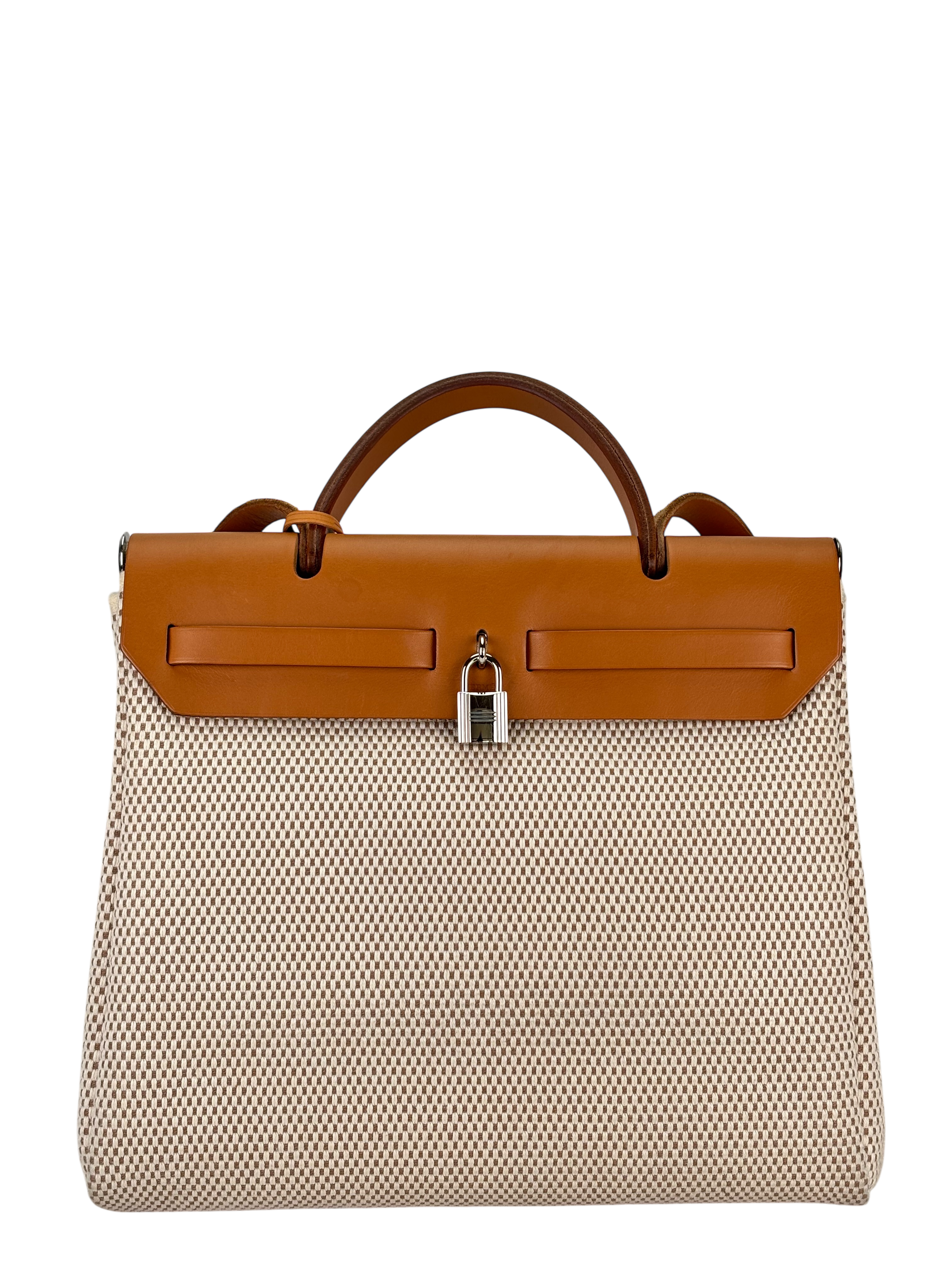 HERMES - Herbag Zip 31 (PM) Beige Toile Vache Palladium Hardware