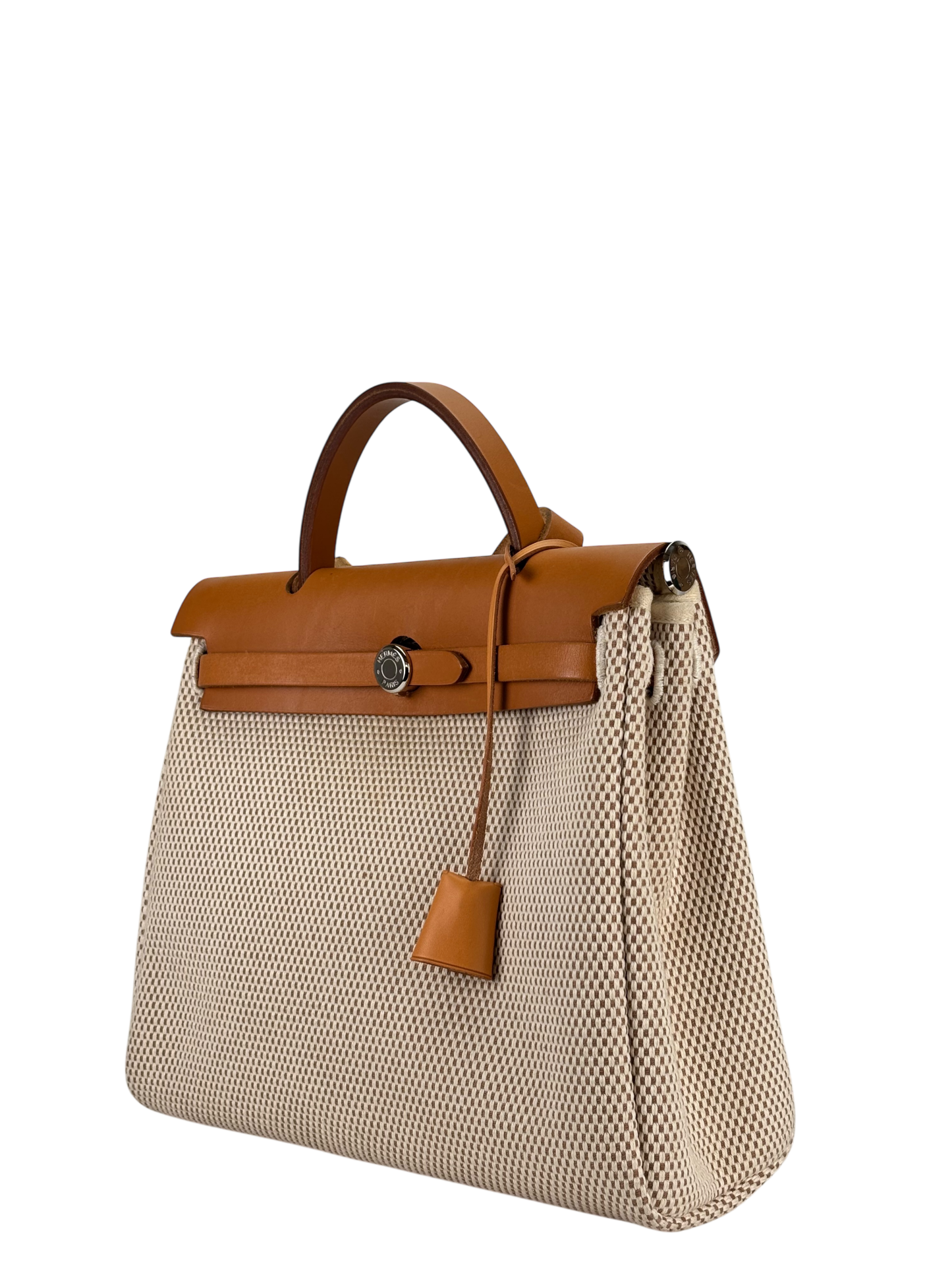 HERMES - Herbag Zip 31 (PM) Beige Toile Vache Palladium Hardware