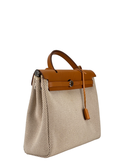 HERMES - Herbag Zip 31 (PM) Beige Toile Vache Palladium Hardware