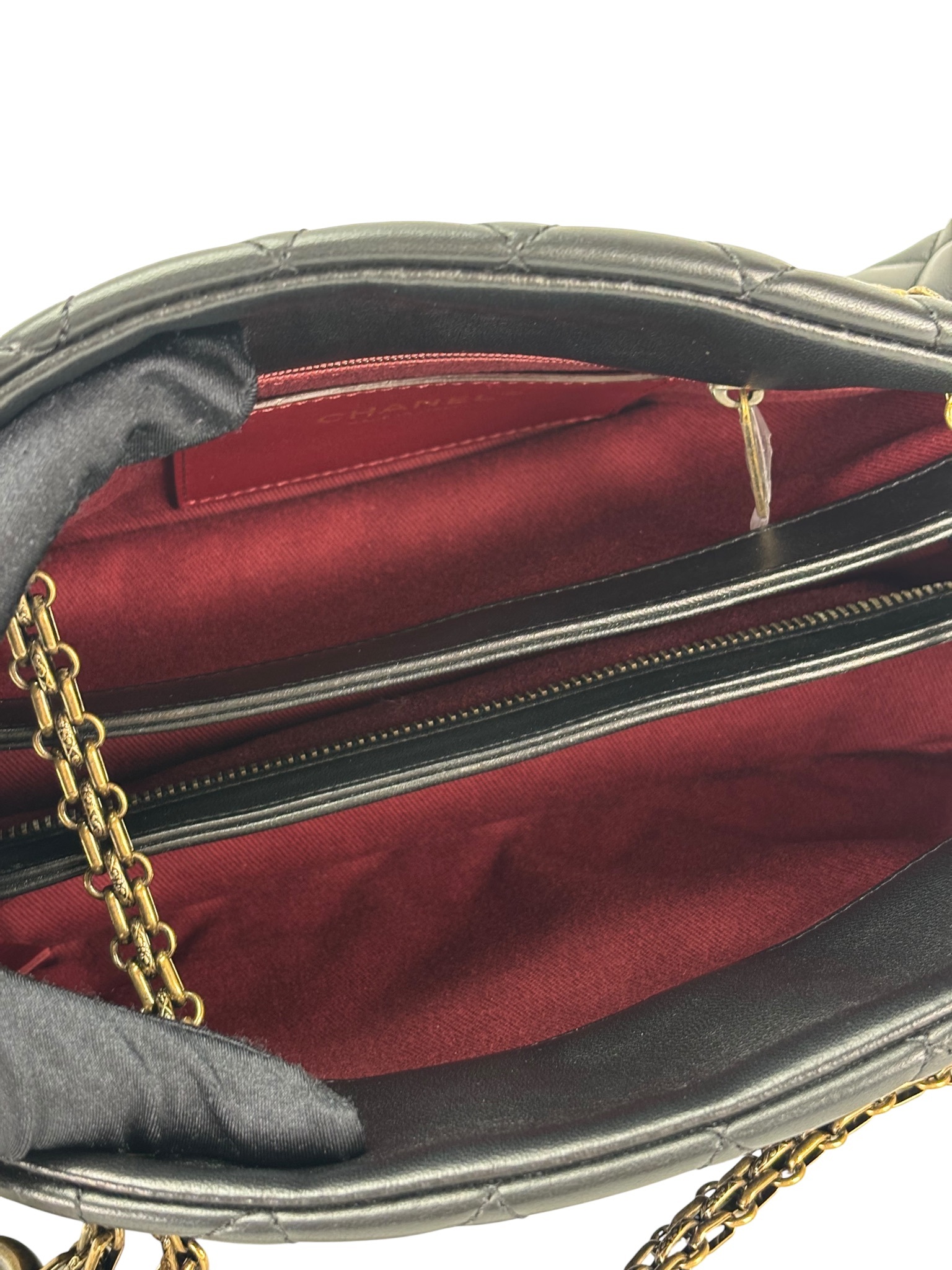 CHANEL - Black Lambskin Bowling Chain Shoulder Bag
