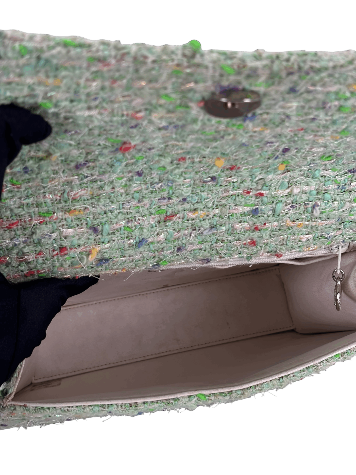 CHANEL - Green Tweed Coco Mark Handle Bag