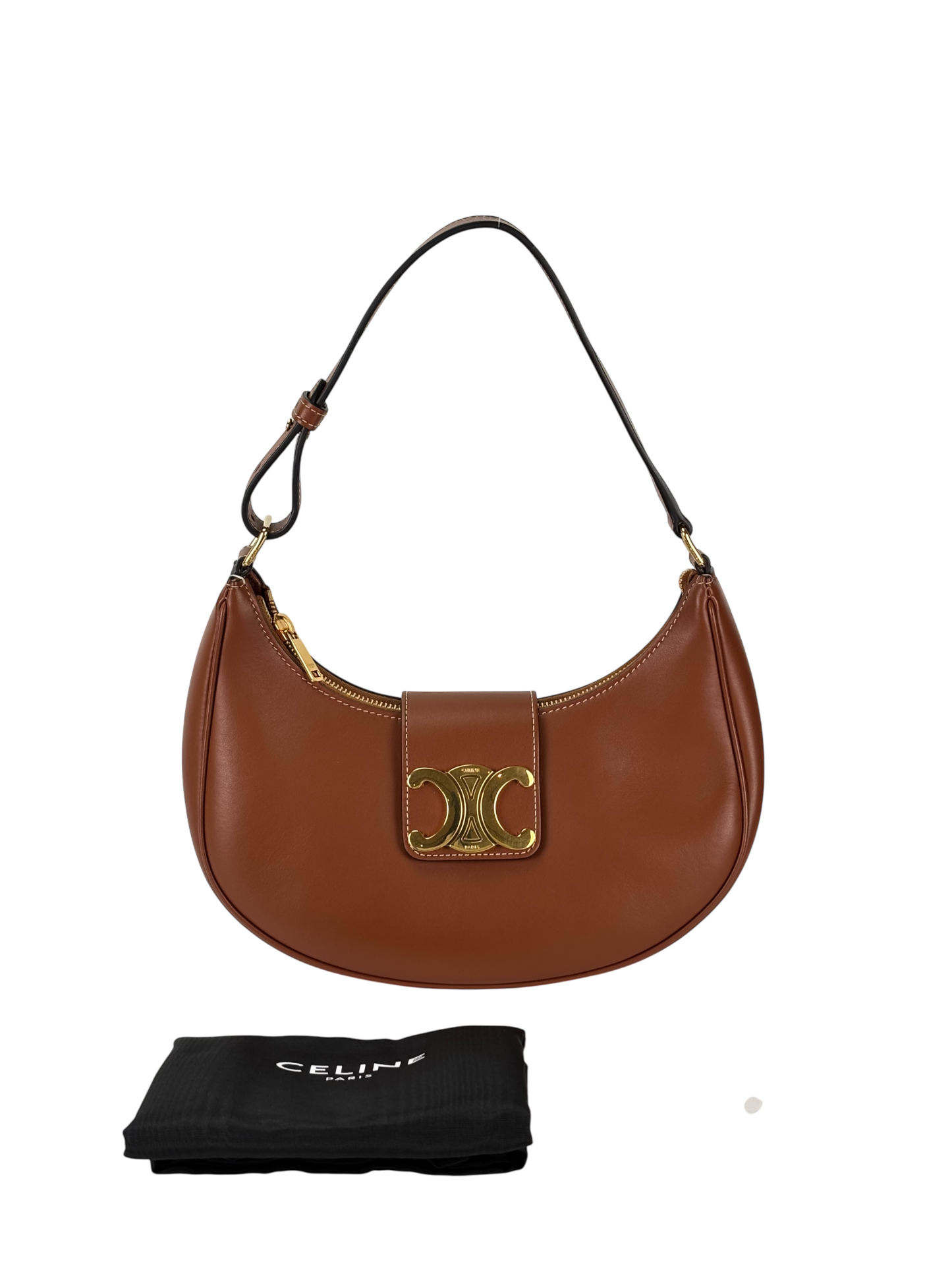 CELINE - Brown Calfskin Smooth Medium Strap Ava Triomphe Shoulder Bag Tan
