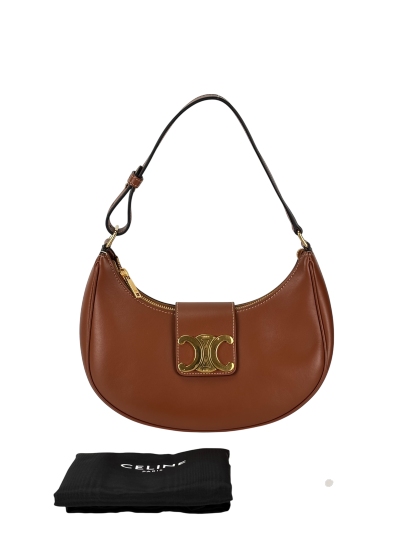 CELINE - Brown Calfskin Smooth Medium Strap Ava Triomphe Shoulder Bag Tan