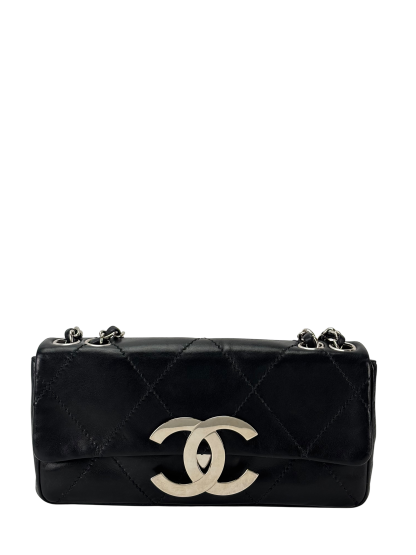 CHANEL - Black Lambskin Diamond Stitched CC East West Flap 