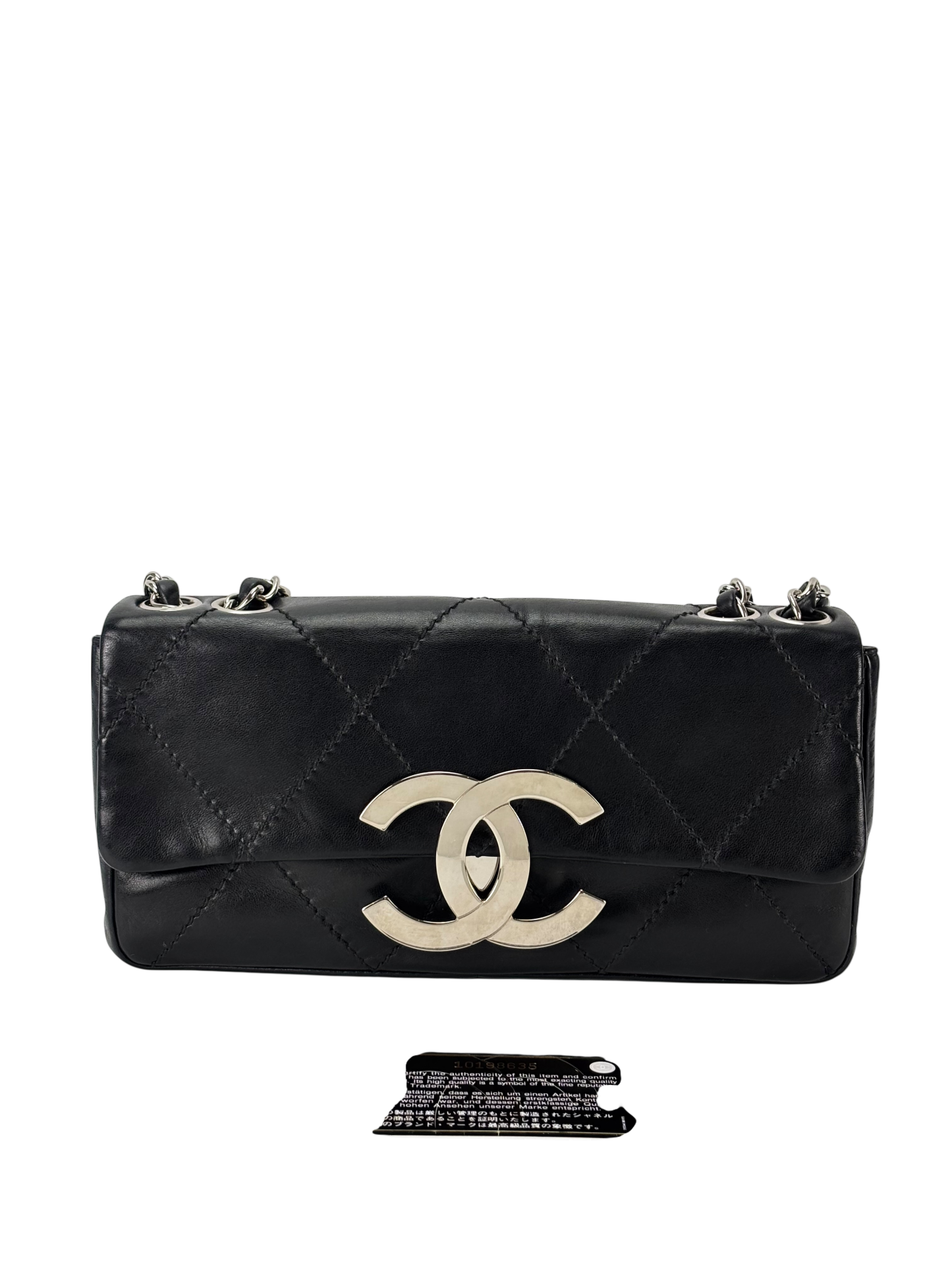 CHANEL - Black Lambskin Diamond Stitched CC East West Flap 