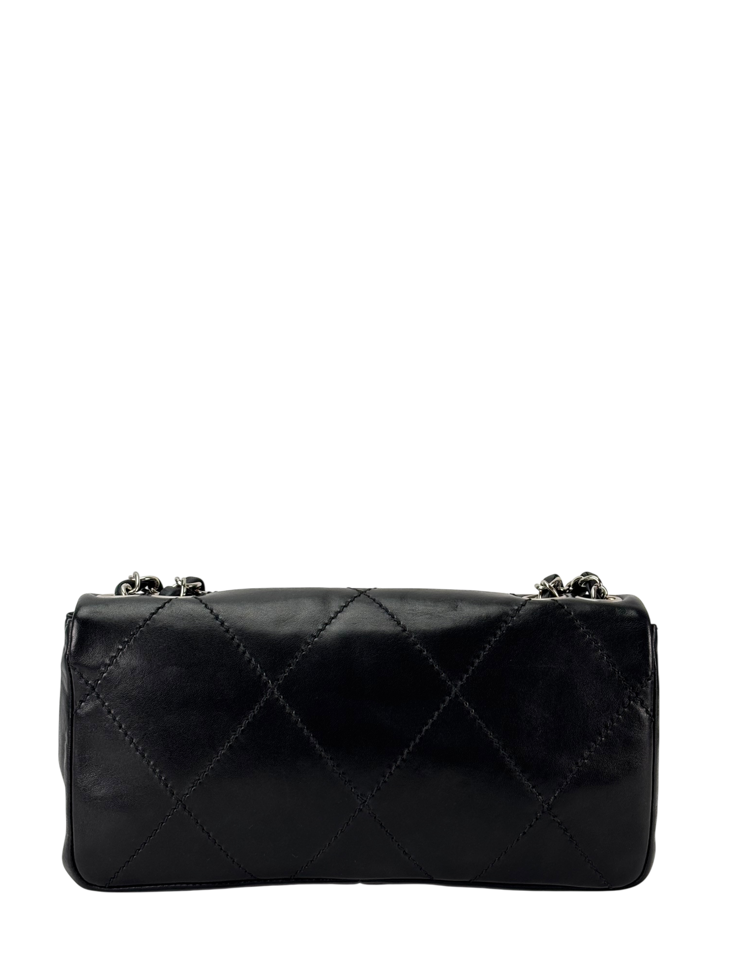 CHANEL - Black Lambskin Diamond Stitched CC East West Flap 