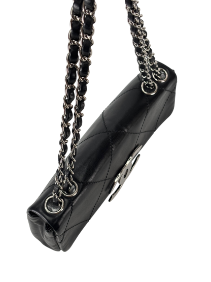 CHANEL - Black Lambskin Diamond Stitched CC East West Flap 
