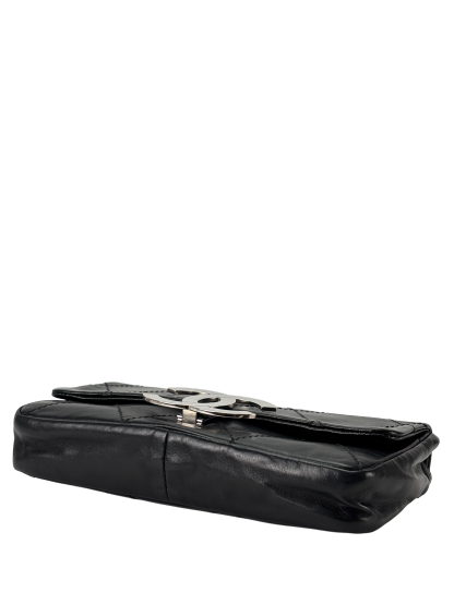 CHANEL - Black Lambskin Diamond Stitched CC East West Flap 