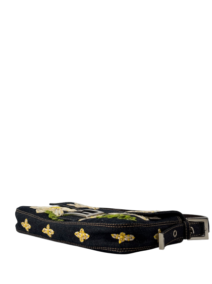 FENDI - Small Mamma Baguette Bag Denim Flower Navy