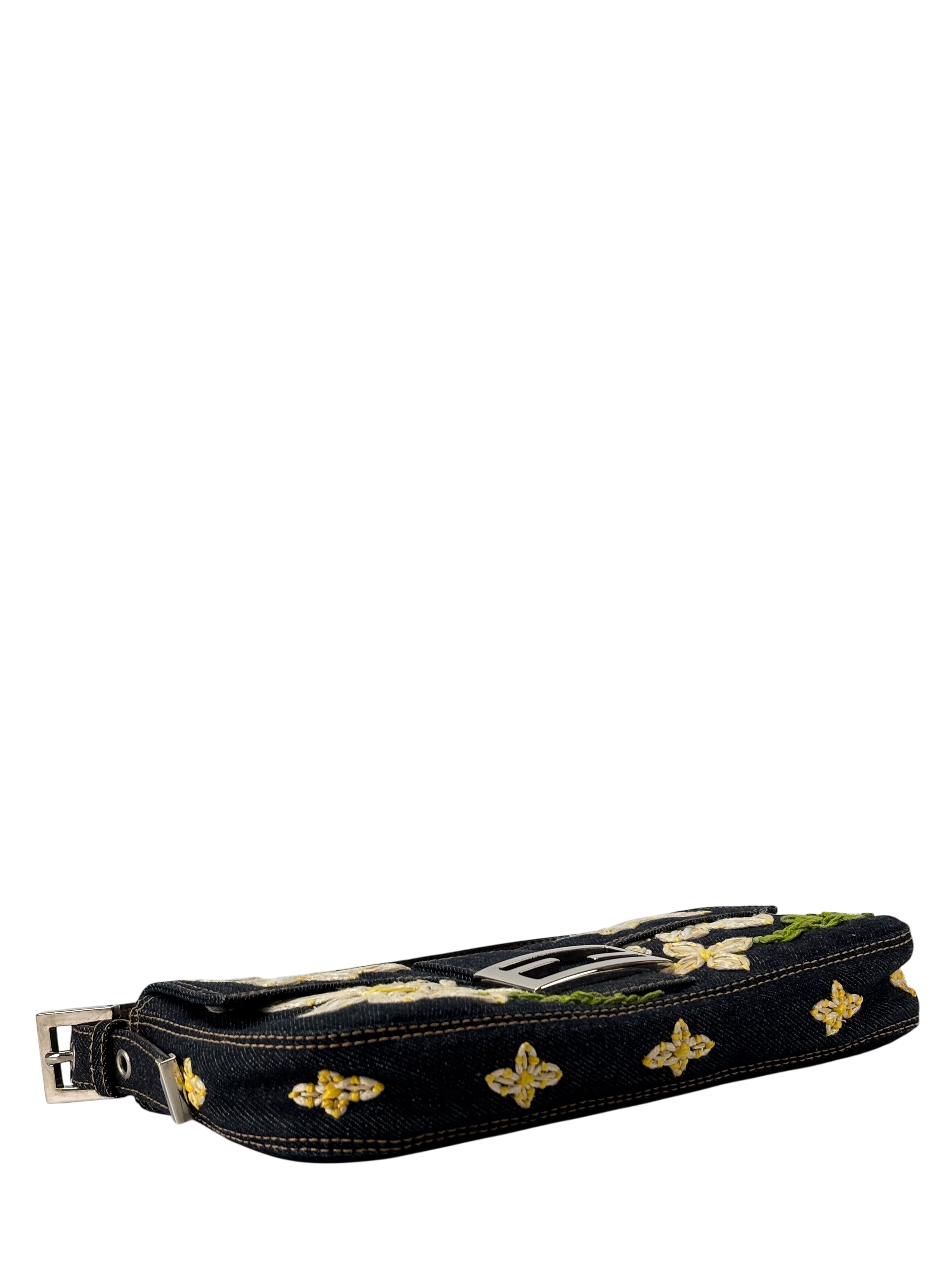 FENDI - Small Mamma Baguette Bag Denim Flower Navy