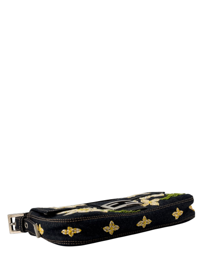 FENDI - Small Mamma Baguette Bag Denim Flower Navy