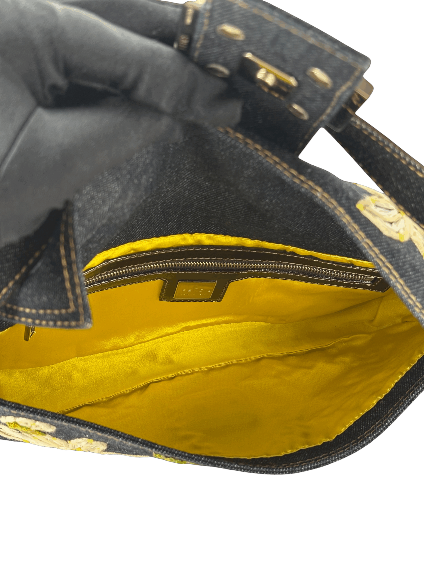FENDI - Small Mamma Baguette Bag Denim Flower Navy