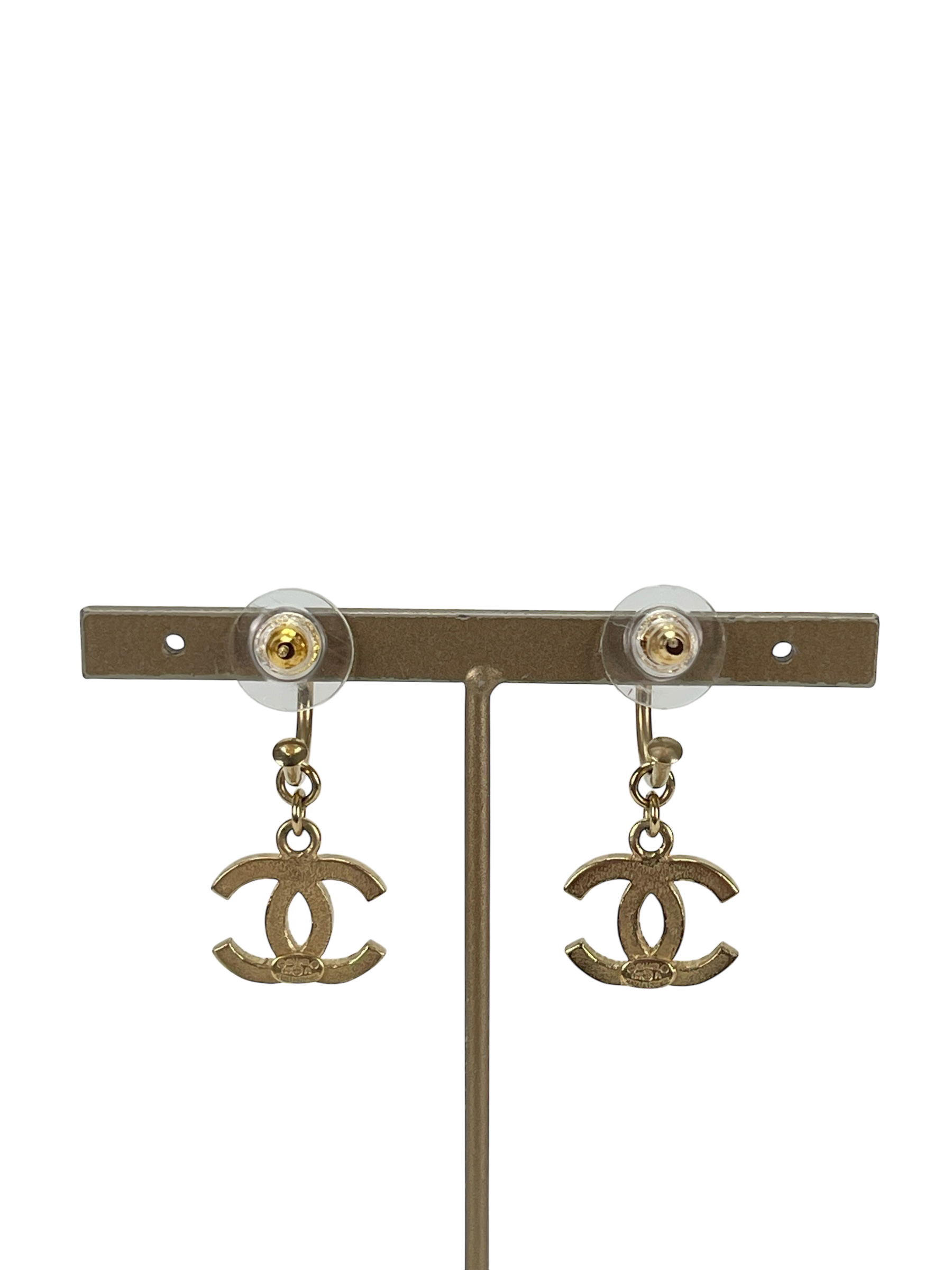 CHANEL - 09A Gold CoCo Mark Swing Rhinestone Earrings