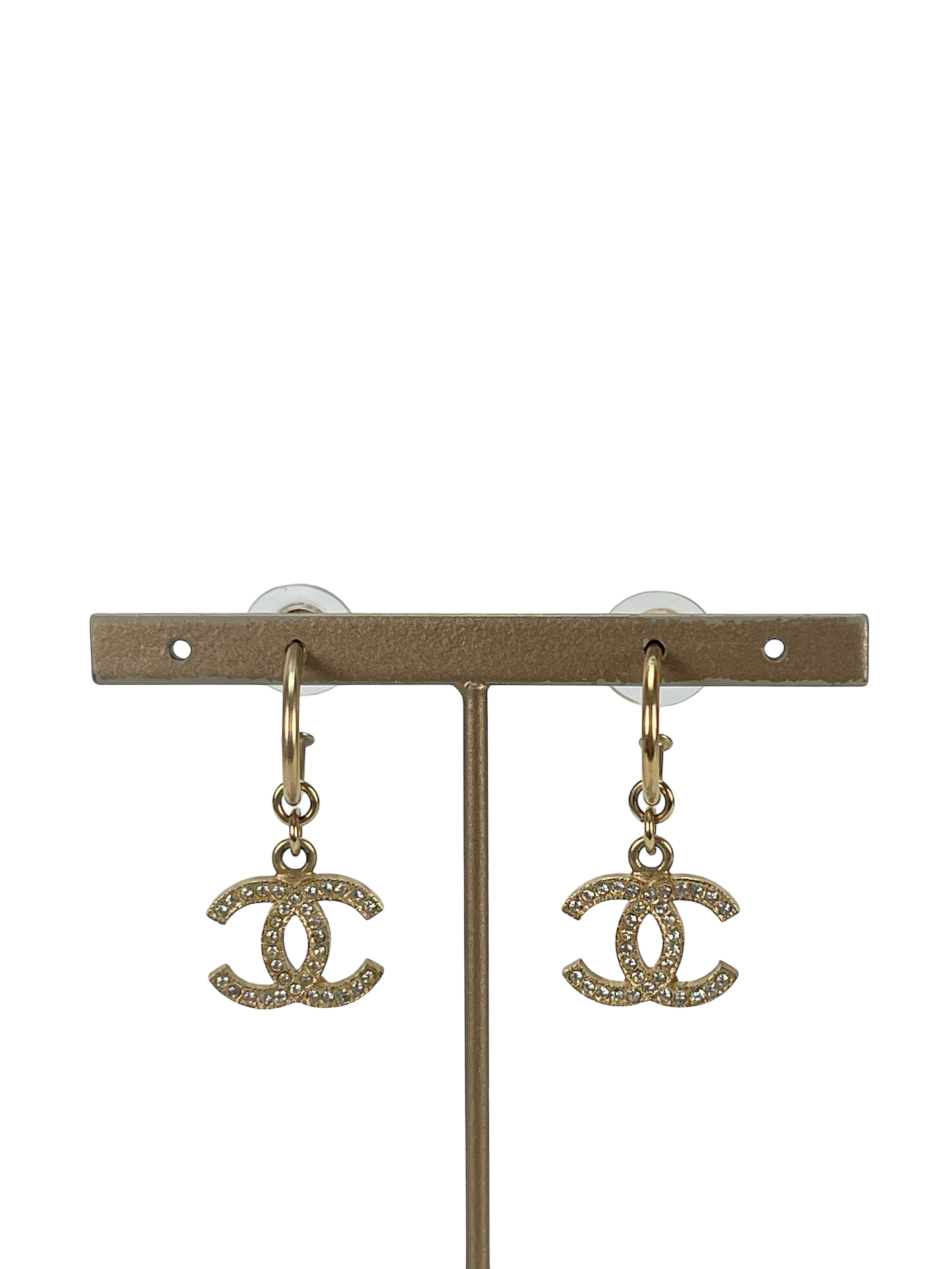 CHANEL - 09A Gold CoCo Mark Swing Rhinestone Earrings