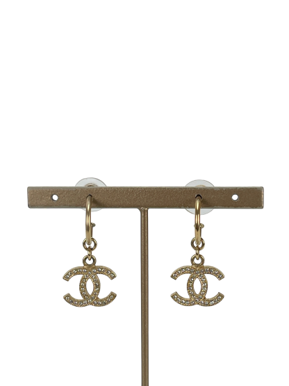 CHANEL - 09A Gold CoCo Mark Swing Rhinestone Earrings