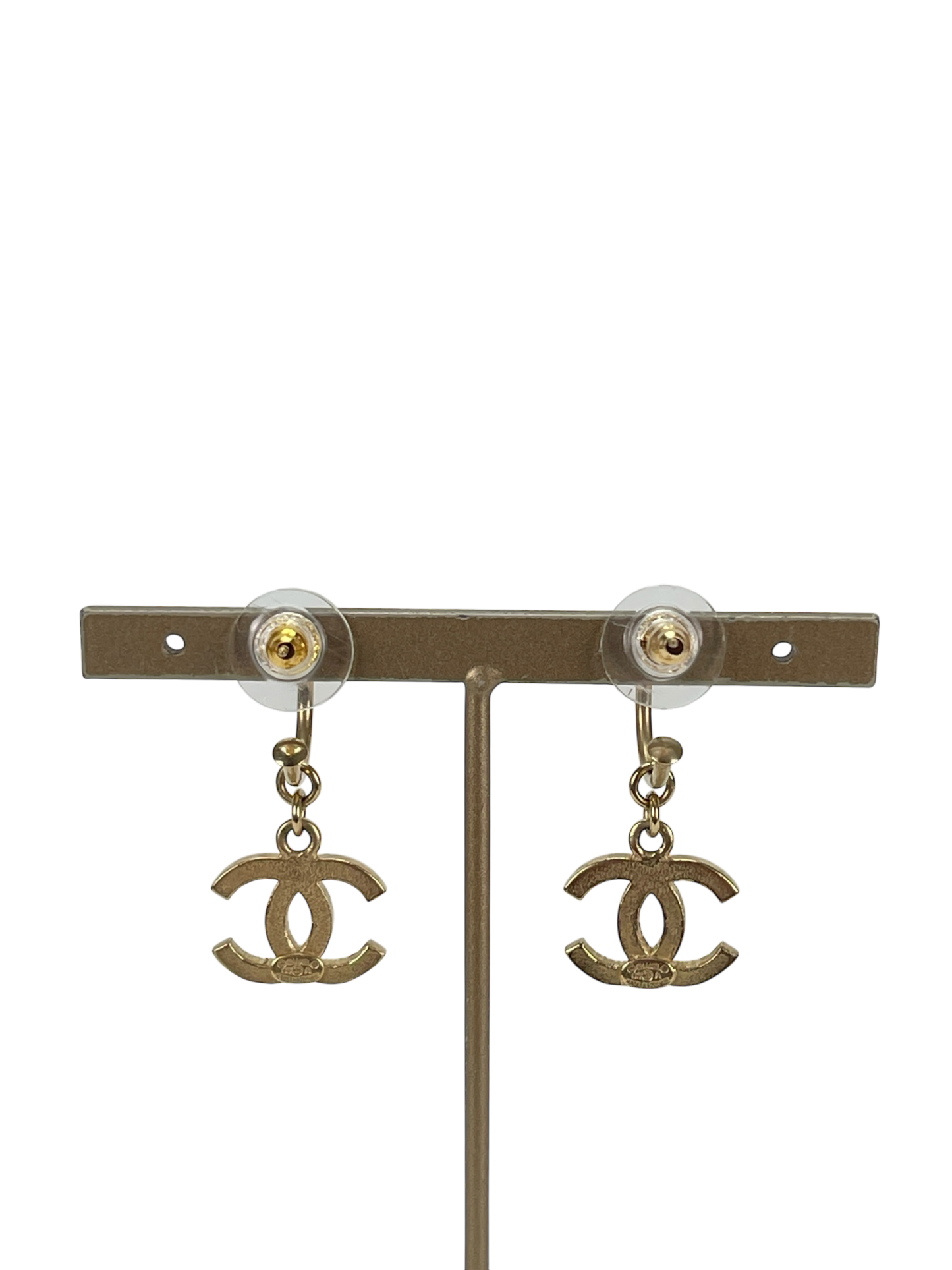 CHANEL - 09A Gold CoCo Mark Swing Rhinestone Earrings