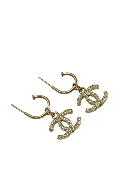 CHANEL - 09A Gold CoCo Mark Swing Rhinestone Earrings