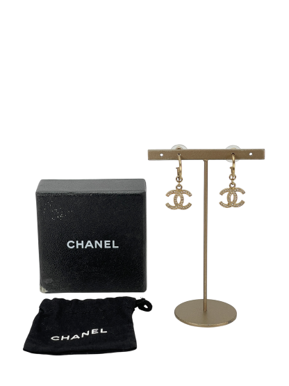 CHANEL - 09A Gold CoCo Mark Swing Rhinestone Earrings